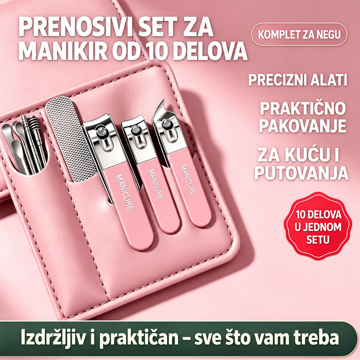 Prenosivi set za manikir i negu ušiju – 10 delova