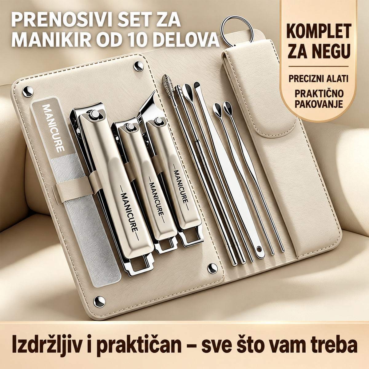 Prenosivi set za manikir i negu ušiju – 10 delova